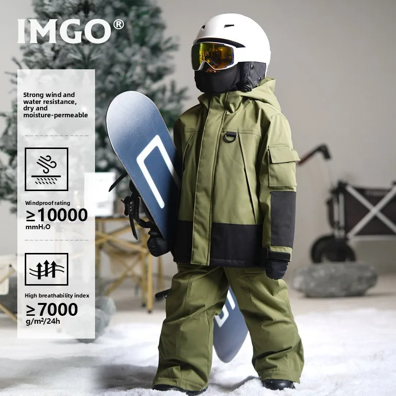

Army green child professional waterproof and windproof thickened warm outdoor ski suit camouflage child model snow clothes