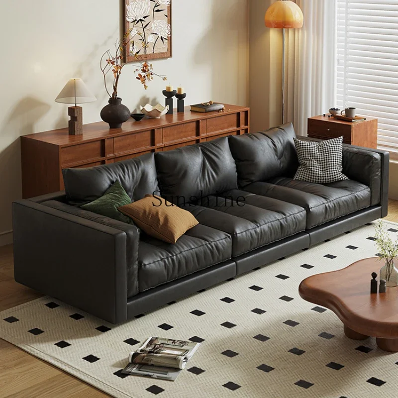 Italian style, modern minimalist cowhide sofa, small apartment tofu block living room, high-end sense