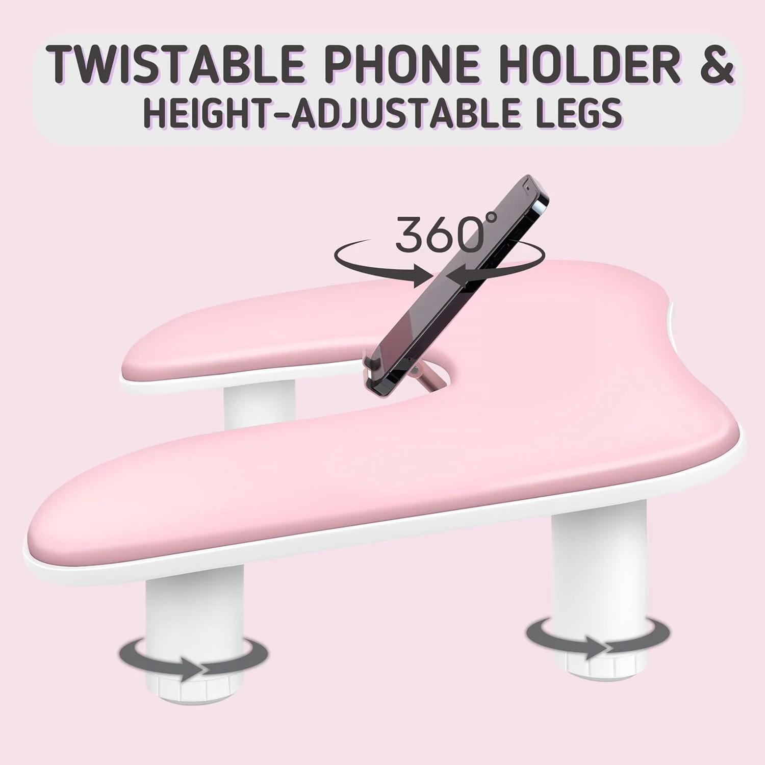 1 Stück Rosa Höhenverstellbare Nagel-Armstütze mit Drehbarem Telefonhalter, PU-Leder Nageltechniker-Armstütze, U-förmige Handauflage – Detail 3