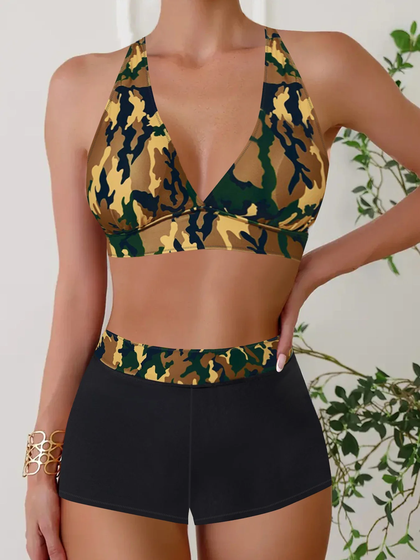 

Высококачественный летний женский купальник с двойными бретелями, модный камуфляжный купальник с леопардовым принтом для отпуска, комплект из двух предметов, S-5XL