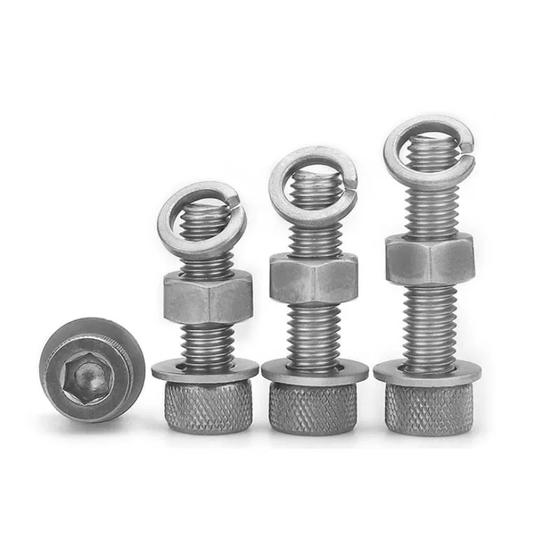 2/5Set TA2 Titanium Hexagon Socket Screws Pure Titanium Bolt Nut Flat Washer Spring Washer Set M3 M4 M5 M6 M8