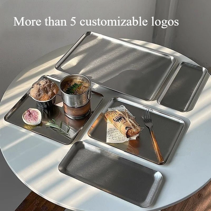 Ins Korean Plateins, Stainless Steel Rectangular Plate Cafe Cake Dessert Plate Storage Trays,Home Kitchen Storage Table Dish view 2