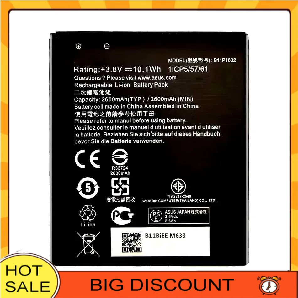 

Reliable Power Supply 2660Mah B11P1602 Mobile Phone Battery For Asus Zenfone GO 5" ZB500KL X00AD X00ADC X00ADA