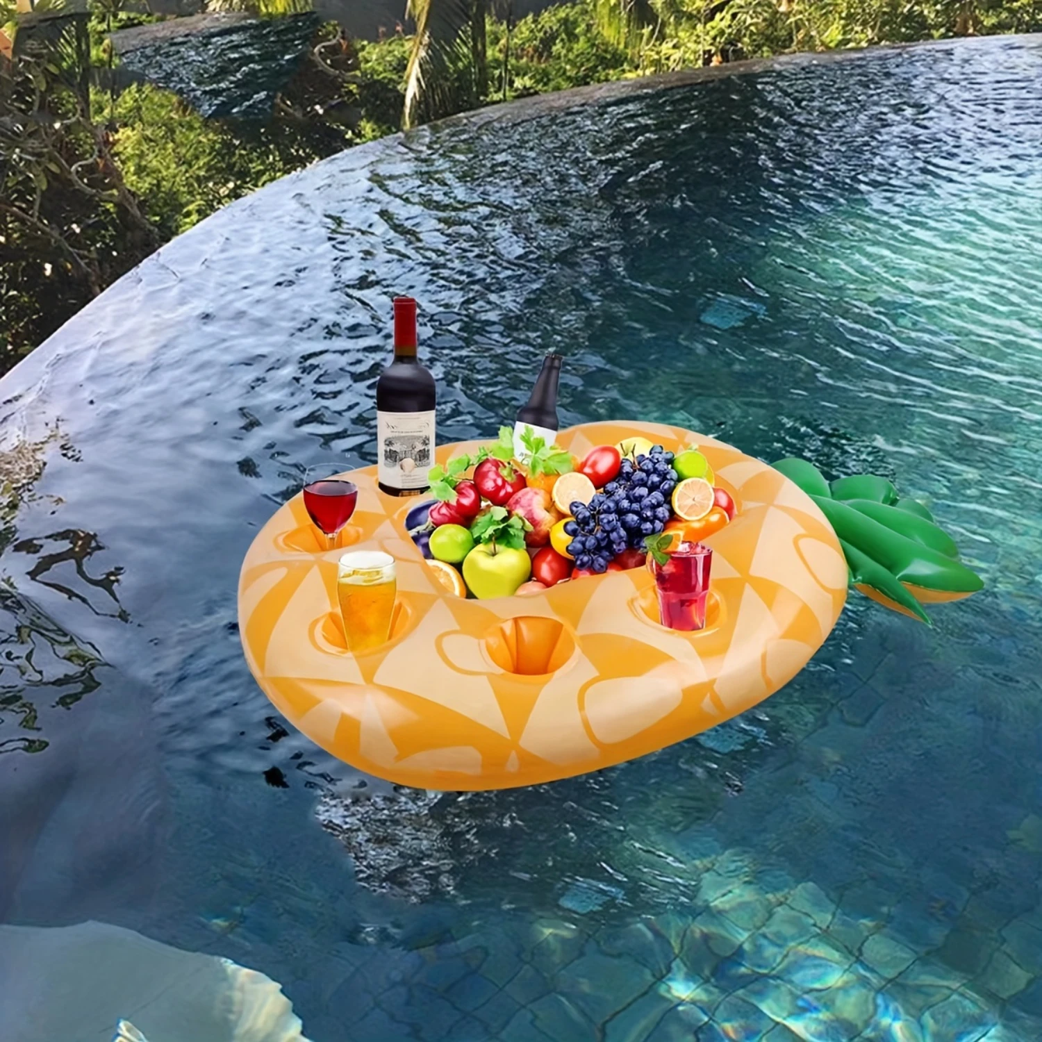 

Pineapple-Shaped Inflatable Ice - Floating Pool Drink Holder with Porous Coaster and Snack Tray - Summer Party Accessory for Ou