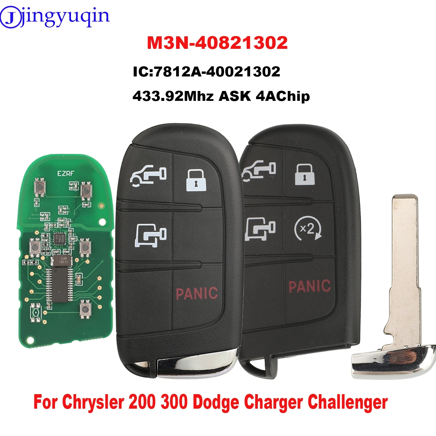 

Jingyuqin дистанционный ключ от машины для JEEP Chrysler 200 300 Dodge Charger Challenger 433,92 МГц ASK 4AChip M3N- 40821302 IC:7812A- 40021302