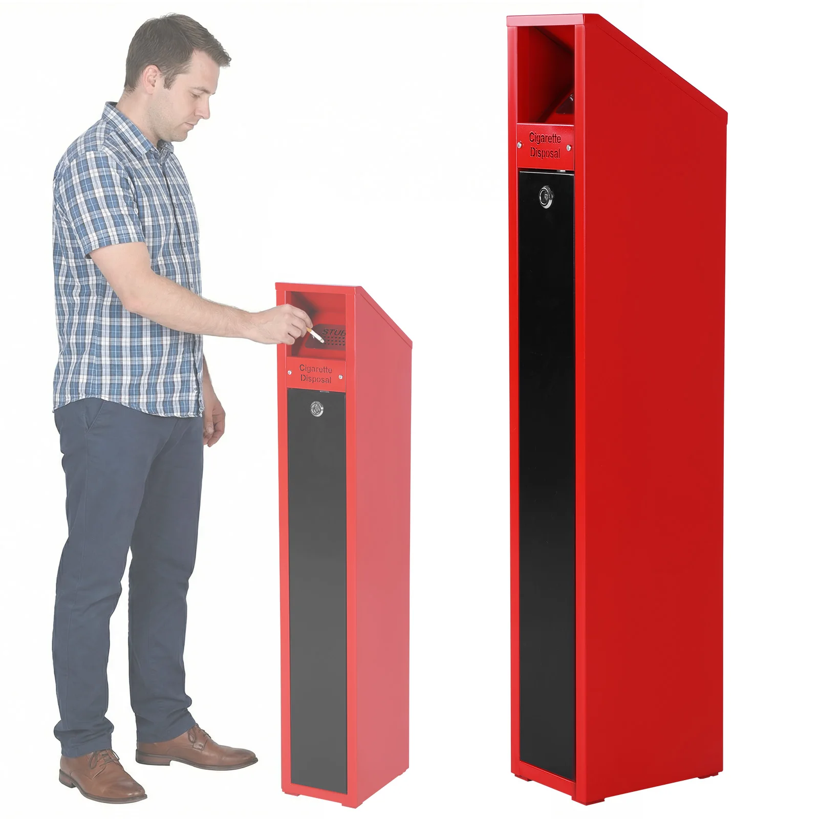 

Freestanding Cigarette Receptacle Lockable Lid Standing Metal Cigarette Butt Disposal 37.4 Inch for Garden Pubs Commercial Space