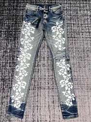 discounted men flowers prints distressed skinny jeans