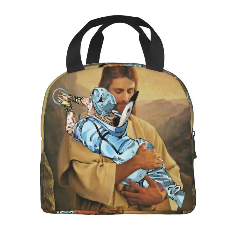 Jojos Bizarre Adventure Polnareff Jesus Insulated Lunch Bag for Women Portable Anime Thermal Cooler Lunch Tote  Work School