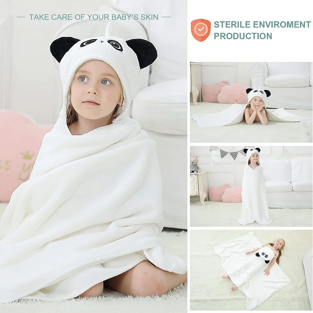 MICHLEY Unisex Cute Hooded Bath Baby Towel Hood Newborn White Bathrobe Shower For Kids Boy Girls Animal Face Infant Blanket 0-9T