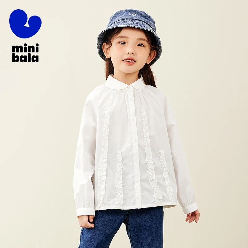 Mini Bala Blouse Voor Meisjes Puur Katoen 2024 Herfst Nieuw Product Met Stroken Buitenlandse Stijl Trendy Comfortabel Shirt