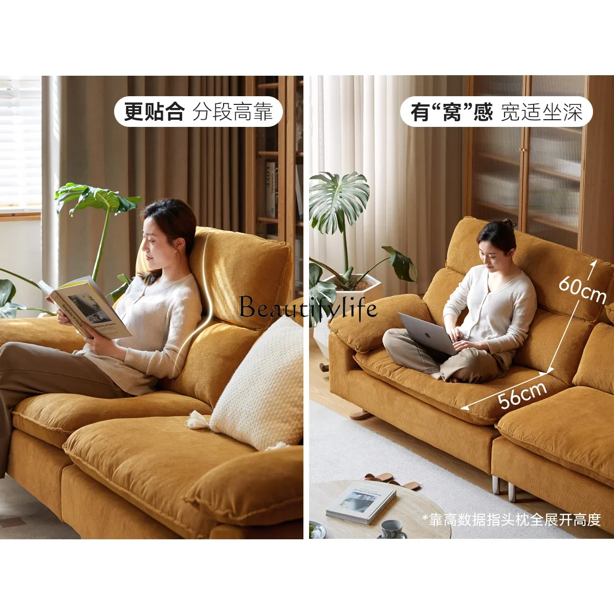 

yj5 Fabric Sofa Living Room High Backrest Straight Three-Seater Simple Corduroy Sofa