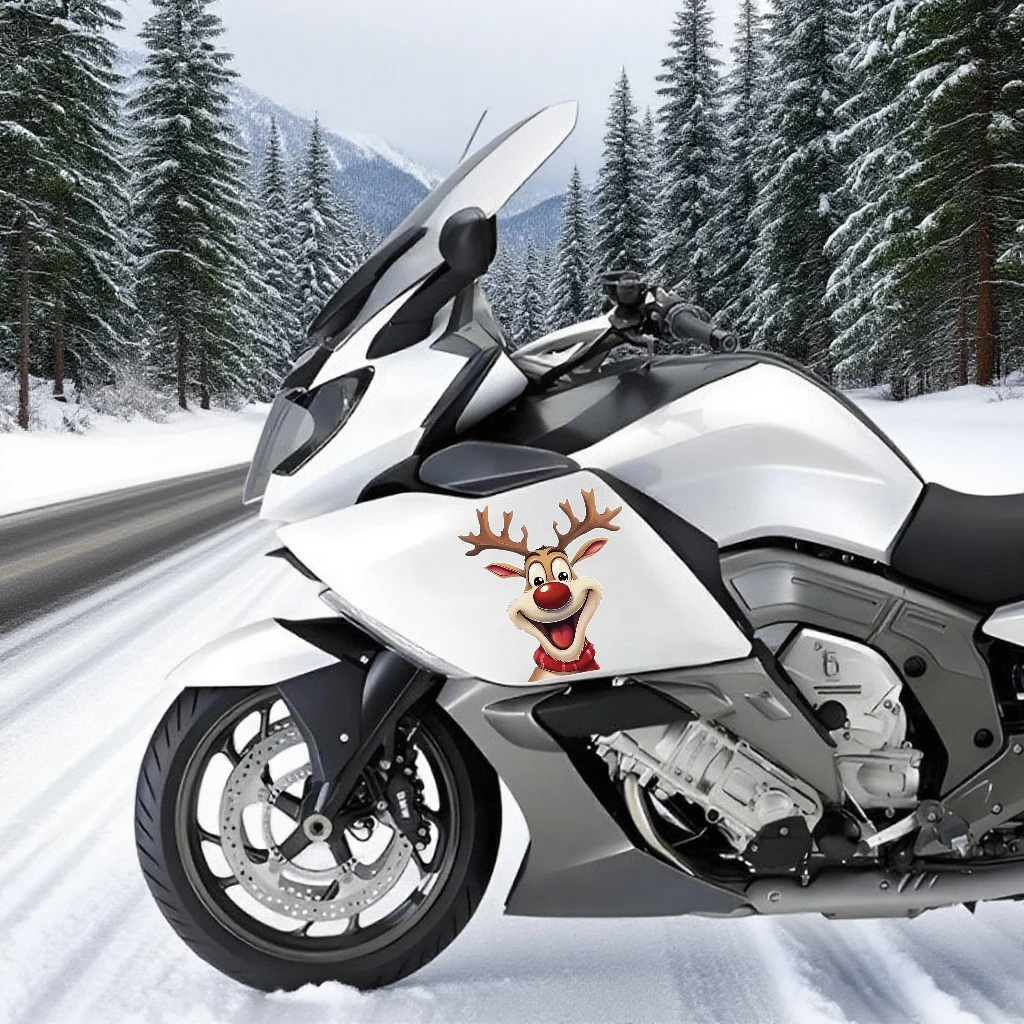 Weihnachten Motorrad Aufkleber wasserdicht Weihnachtsmann und Rentier Fensterdekorationen Auto Computer dekorative Elch Aufkleber