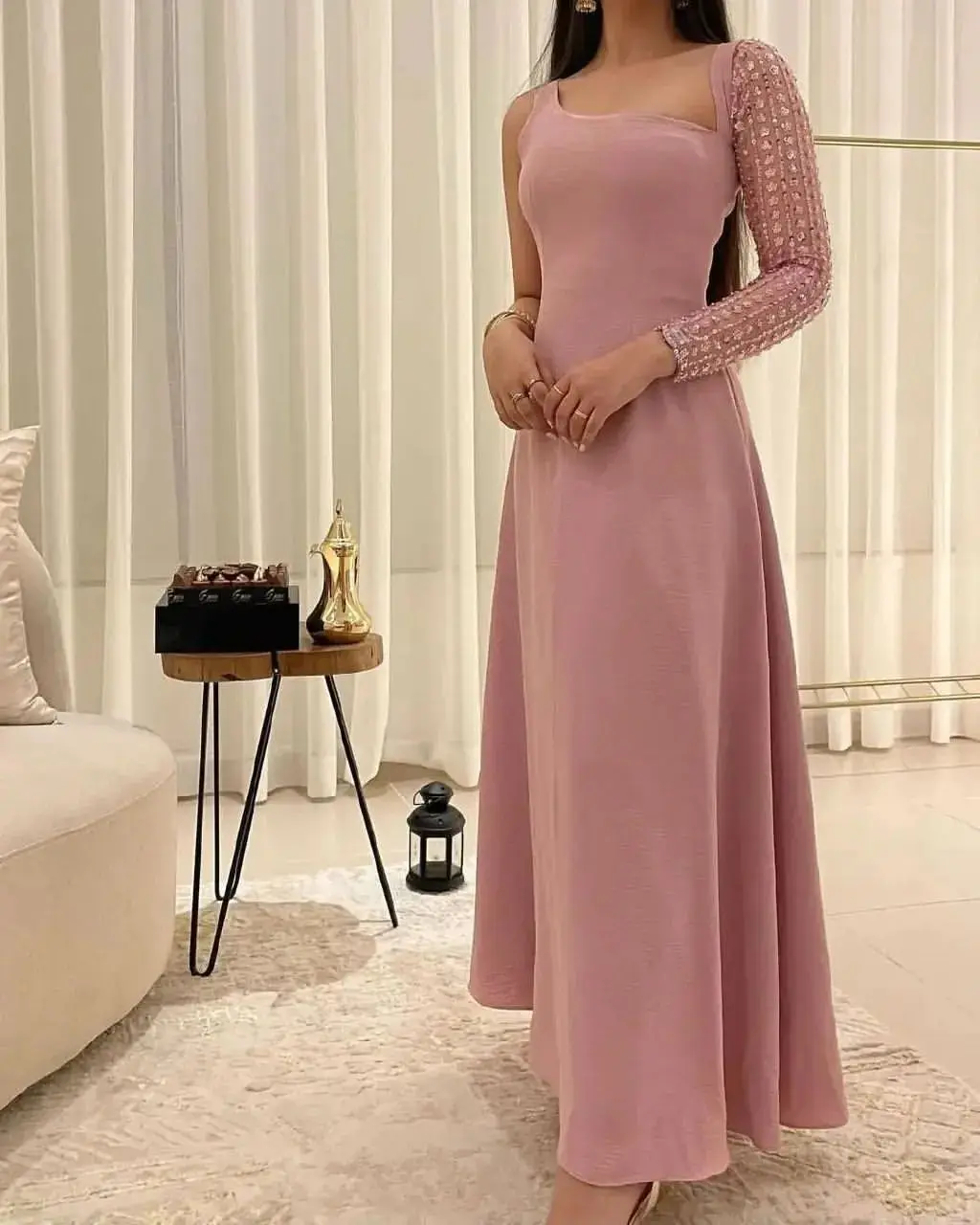 

Pink Prom Dresses For Arabia Women 2024 Sequins One-Shoulder Long Sleeves Vestidos De Graduation Robes De Soirée Party Gown