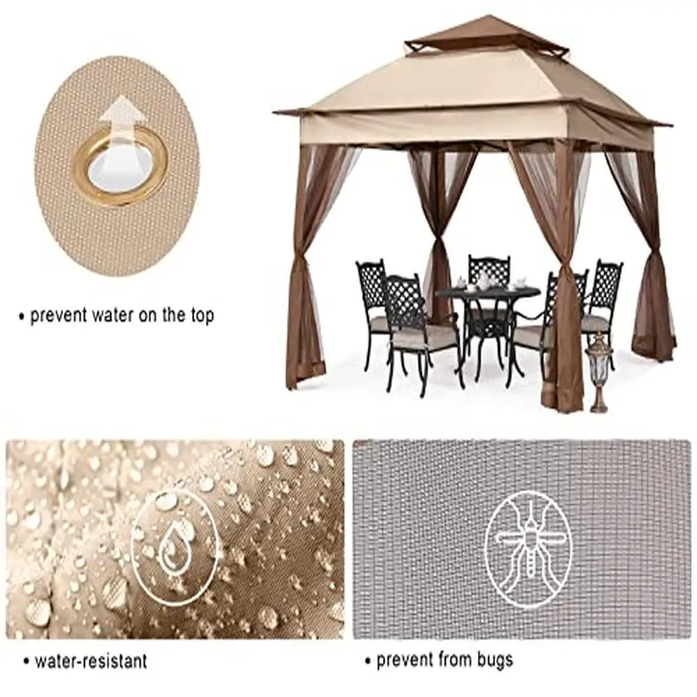 Gazebo de Patio emergente al aire libre, paredes de malla champán 11x11, sombra impermeable resistente a los rayos UV, cubierta de 121sq ft, fiesta de boda, barbacoa, cumpleaños