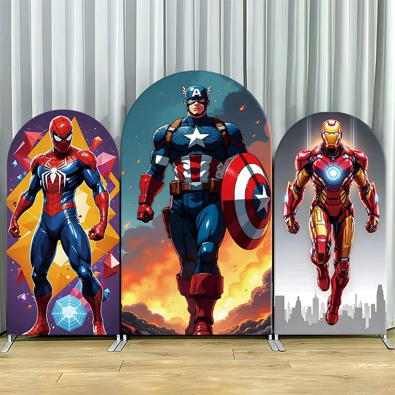 Arch Backdrop Cover Single Side Spider Man Captain America Iron Hero Superhero Party Decoration Photo Booth Background Props