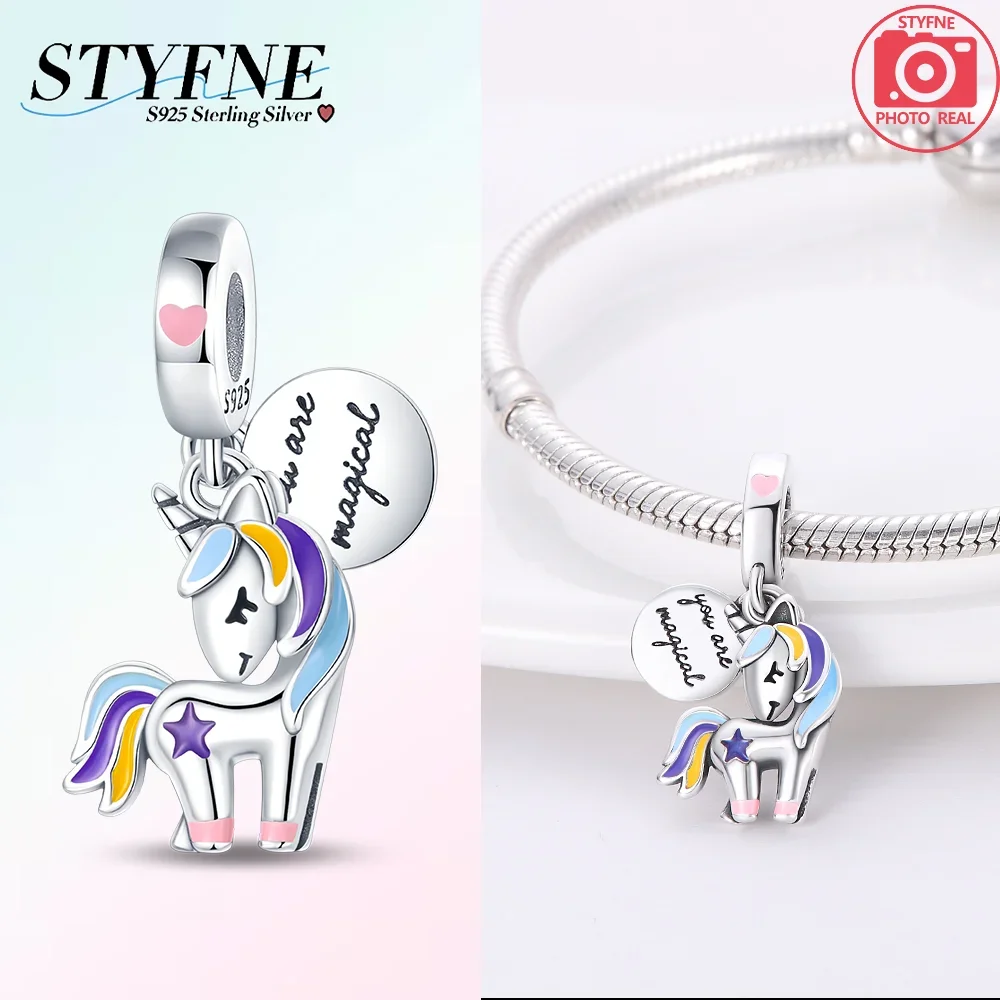 Unicorn Pegasus Rainbow Dangle Silver Plated Charm for Bracelets