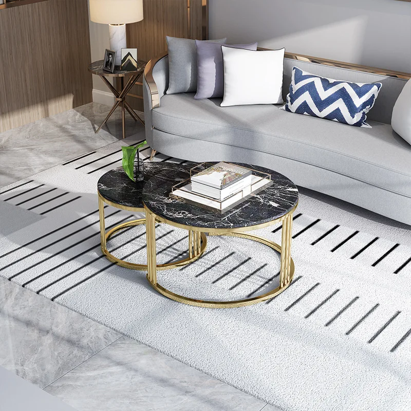 Table à thé moderne en acier inoxydable, table basse de salon, finition table en marbre