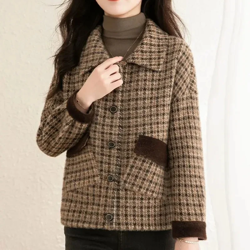 Female Tweed Coats and Jackets Winter Plaid Outerwear Check Long Sleeve 2025 New Collection Deals Women's Wool & Blend Blazers