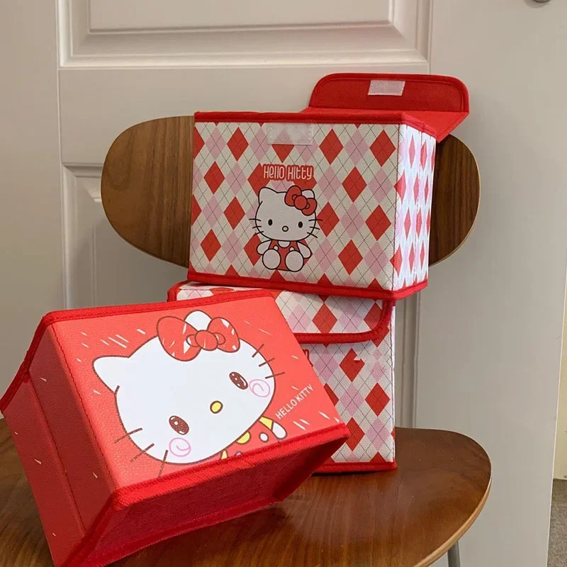 Sanrio Hello Kitty Storage Box Kawaii Anime Dustproof Waterproof Cartoon Home Furnishings Dormitory Foldable Storage Girl Gifts