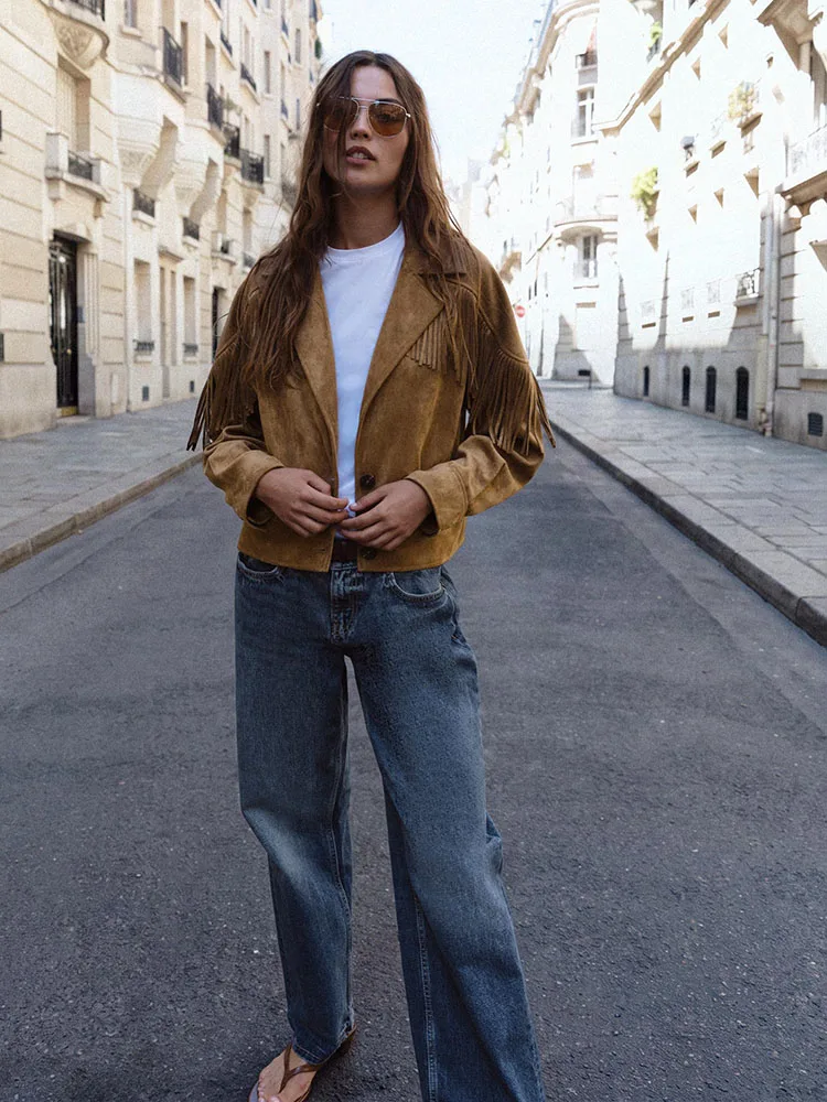 Fashionable Long Sleeve Notch Collar Tassel Trim Velvet Jacket Outerwear New Arrival Women's Autumn 2026 Premium Short Coat