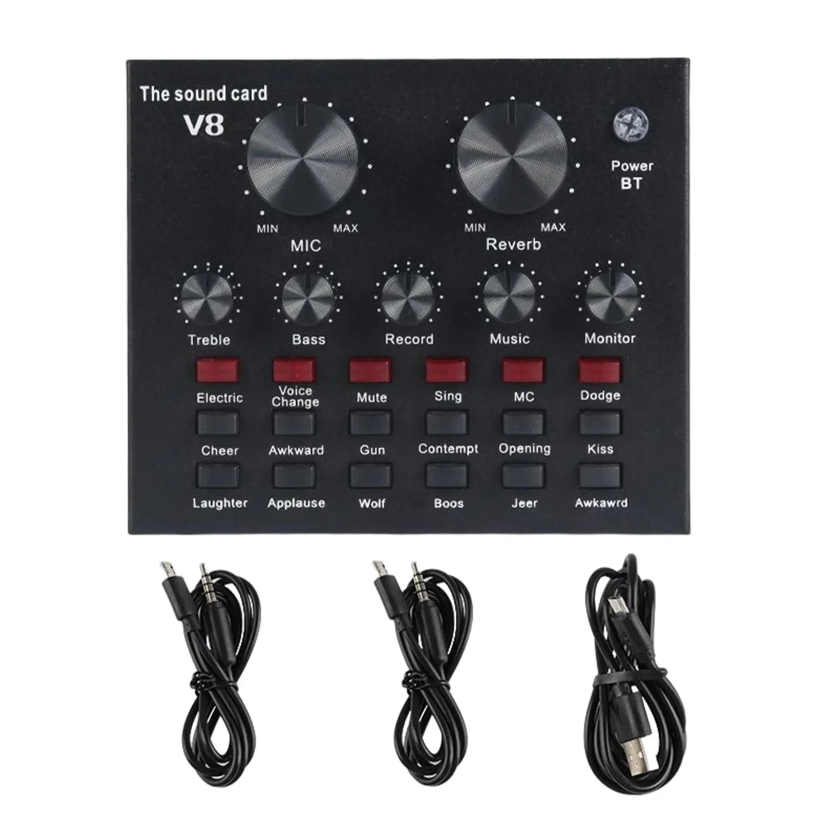 Professional V8 Voice Conversion Sound Card Special Effects Audio Interface Mixer for Broadcasting Laptop Computer