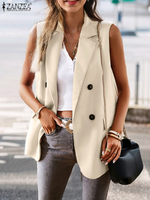 ZANZEA OL Sleeveless Office Vest  Women Double Breasted Suit Coats Fashion 2024 Autumn Vintage Jacket Casual Lapel Blazer Camis