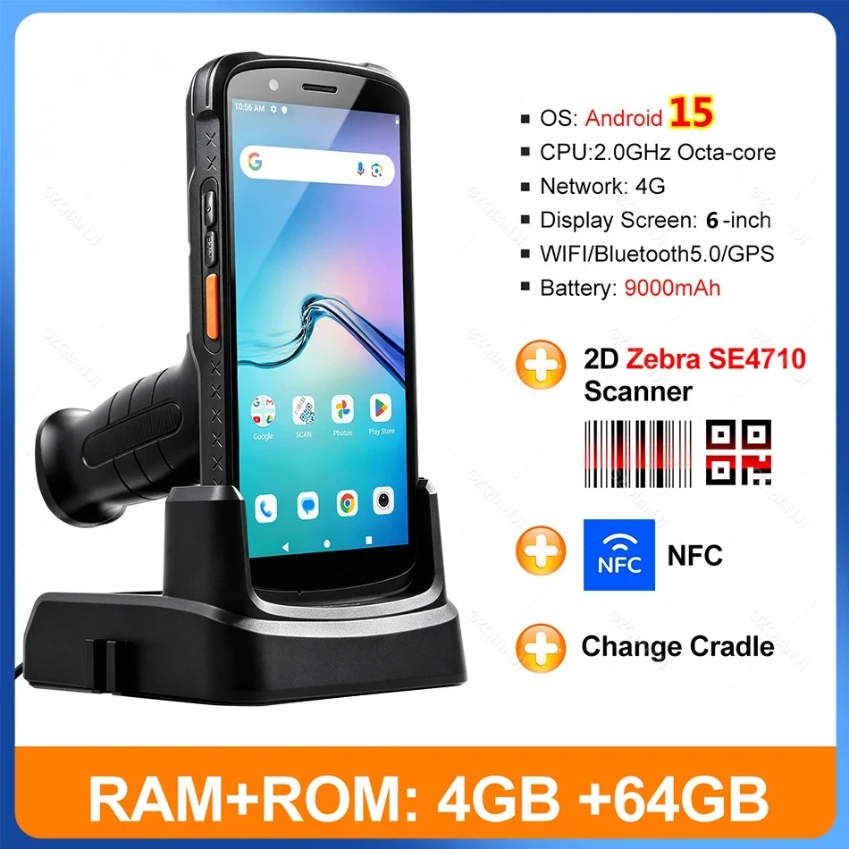 Rugged PDA Android 15 Handheld Terminal Portable Data Collector 1D 2D Barcode Zebra 4710 Scanner NFC 4G+64G