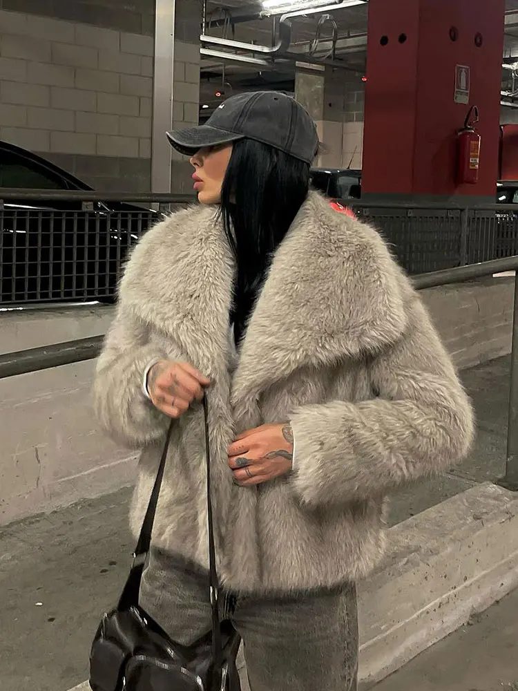 HH 2025 女性用ヴィンテージコート 人工毛皮風ショートジャケット レディース 暖かいプラッシュ エレガント カジュアル ラペルカラー 厚手アウター