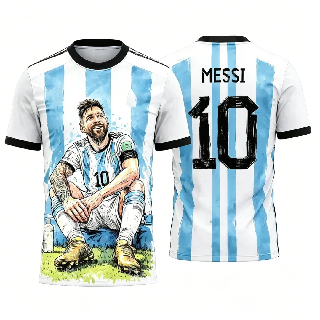 Messi No.10 Football Jersey Training Kit West Coast Style T-shirt Summer Sports Men's Breathable And Quick Drying 3D T-Shirt