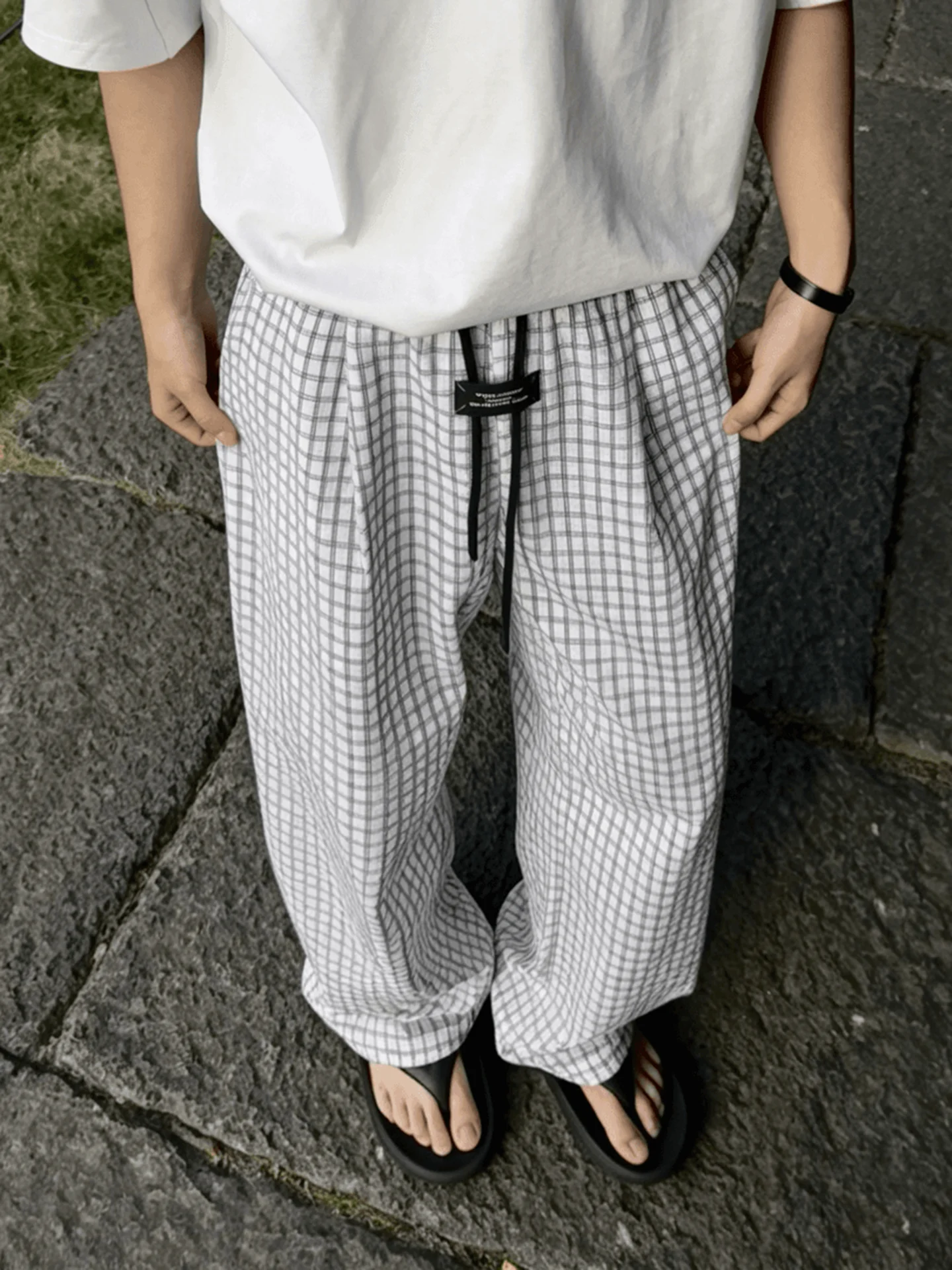 Cleanfit Bubble Cloth Plaid Knife Pants Men Summer Thin Straight Wide Leg Loose Ice Silk Casual Long Trousers