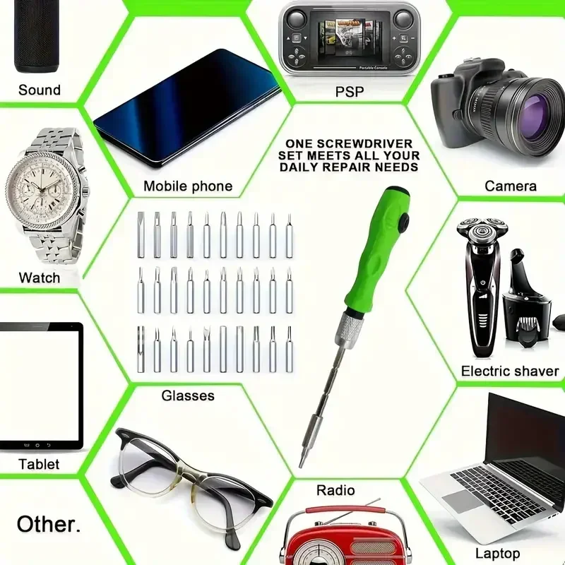 Conjunto de chave de fenda de precisão 32 em 1 – Mini kit de ferramentas magnéticas com haste de extensão ajustável para reparos de telefone, iPad e câmera