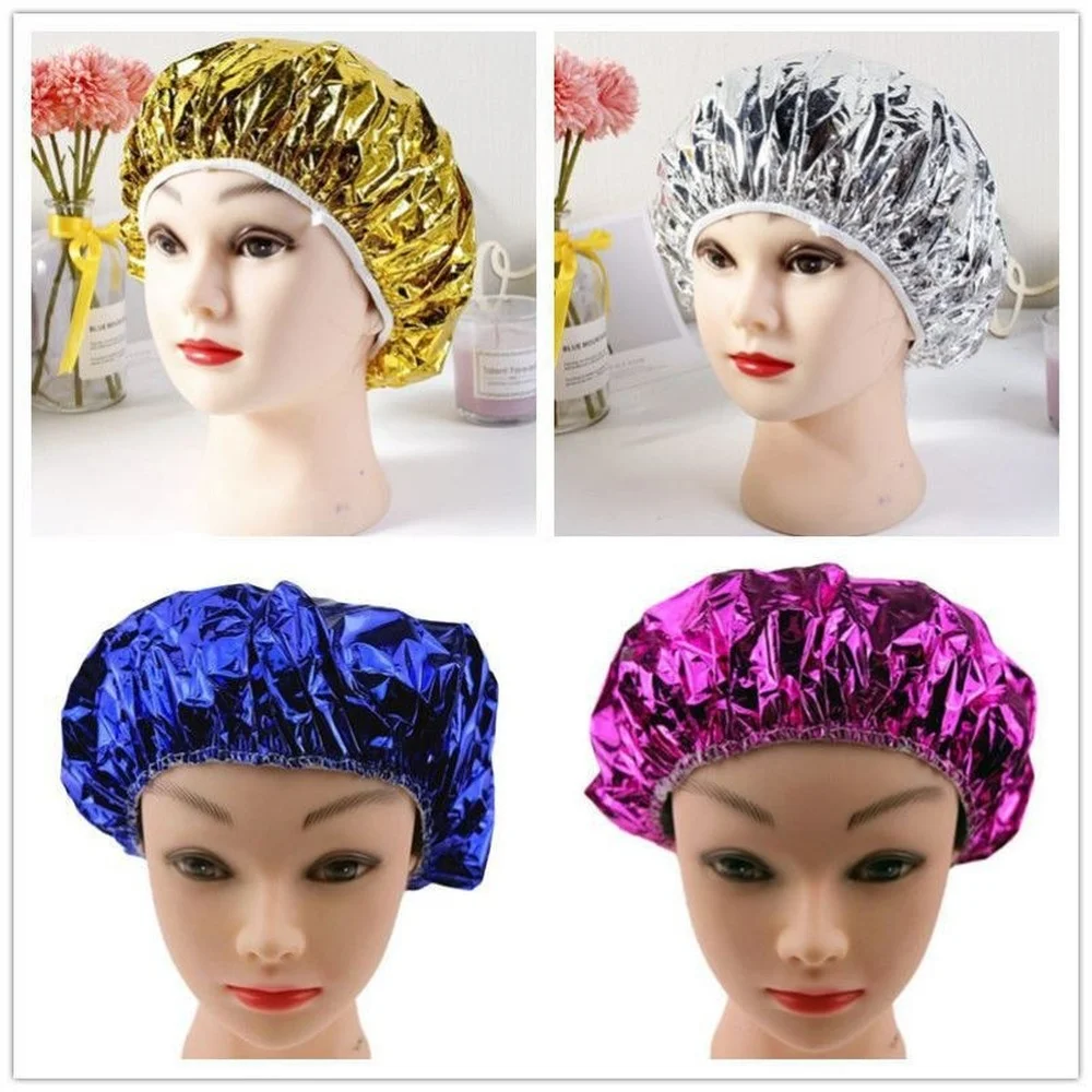 Professional One-off Shower Cap Heat Insulation Aluminum Foil Hat Elastic Portable Bathing Cap For Women Hair Salon Bathroom