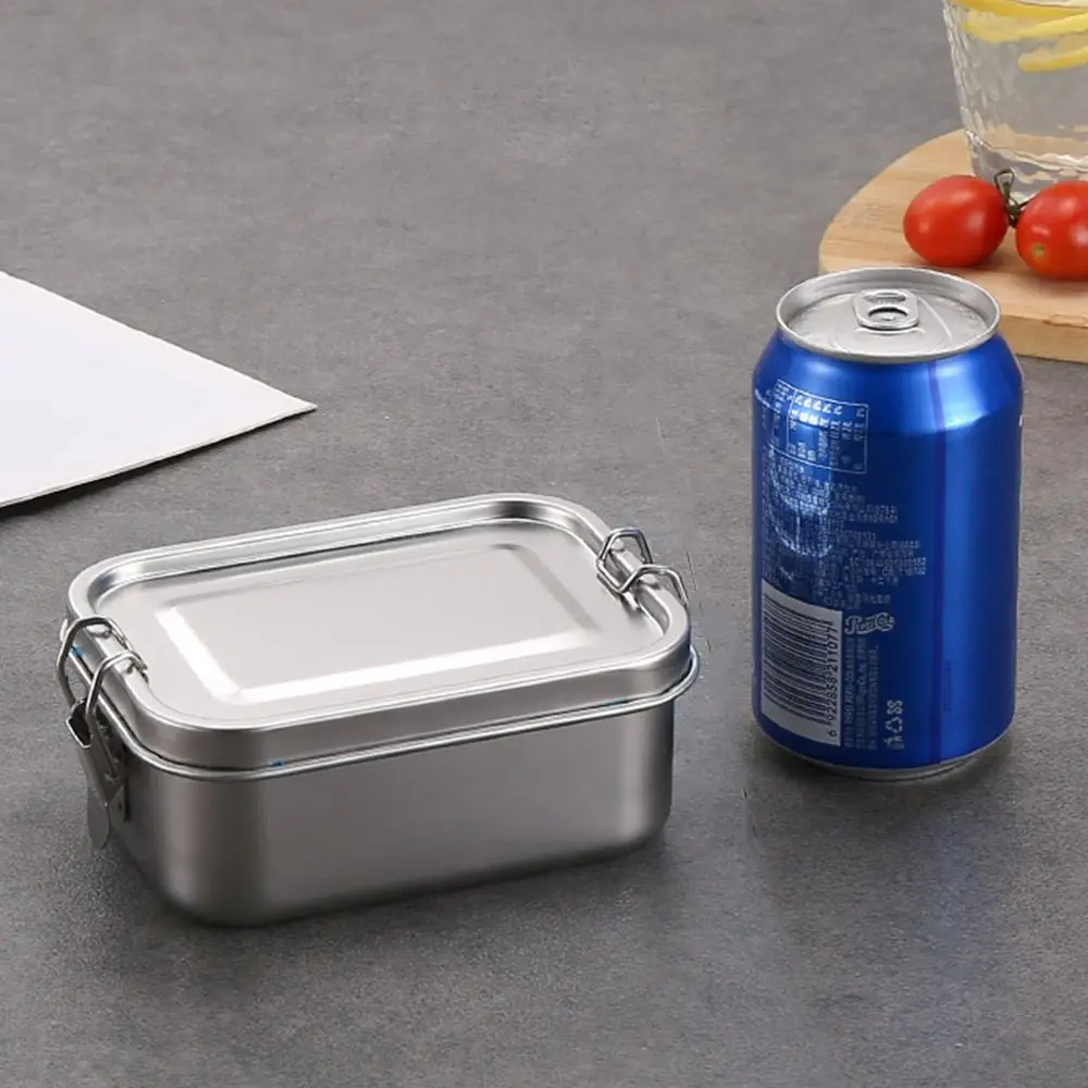 Robuste Bento-Box aus Edelstahl, quadratisch, großes Fassungsvermögen, Lunchbox mit Deckel, auslaufsicherer Lunchbehälter für den Außenbereich