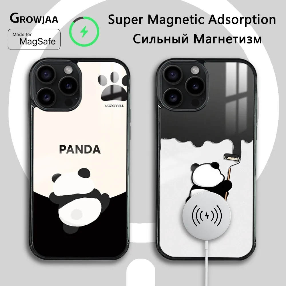 

Cute Black And White Little Panda Phone Case For iPhone 15 14 13 12 11 Pro Max Plus Magsafe Wireless Charging Cover