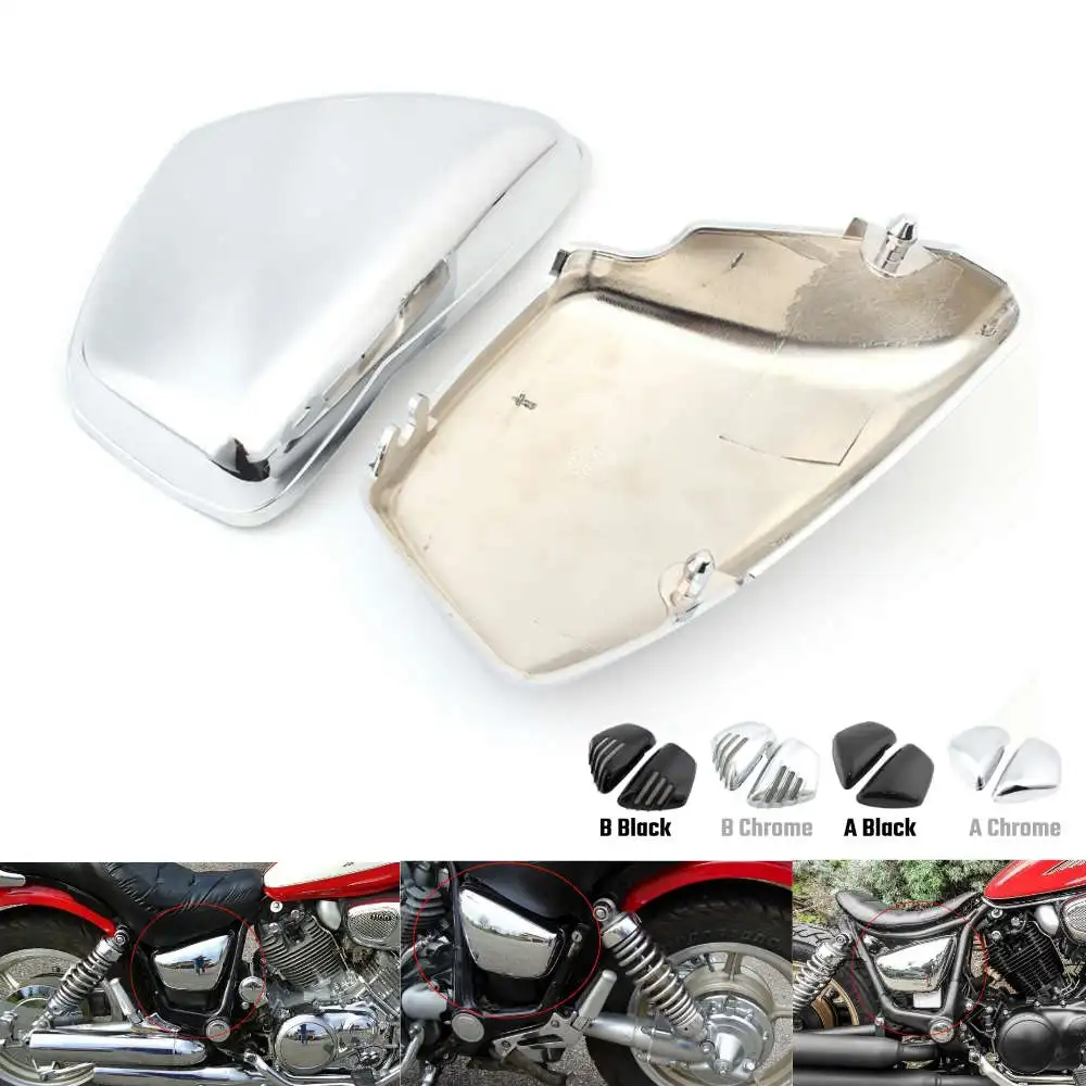 

Motorcycle Side Fairing Battery Cover L&R Battery Protector Pannel For Yamaha Virago XV700 XV750 XV1000 XV1100 84+ Chrome Black