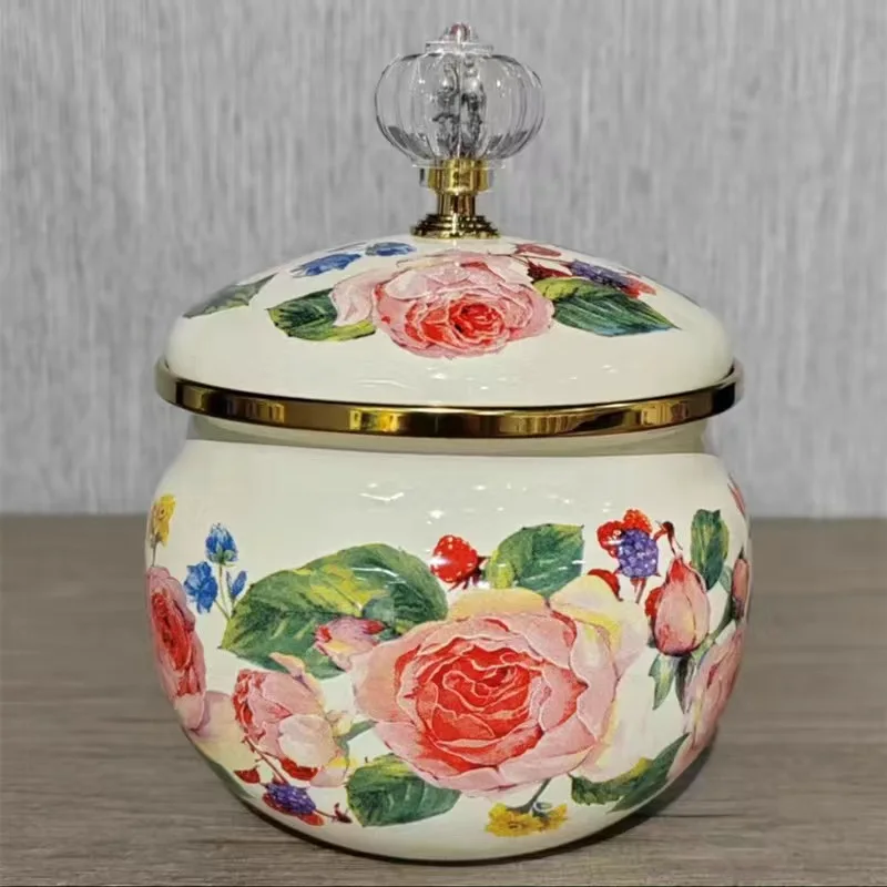 400ml Elegant Multi-purpose Enamel Storage Jar with Lid for Oil, Salt, and More Storage Container