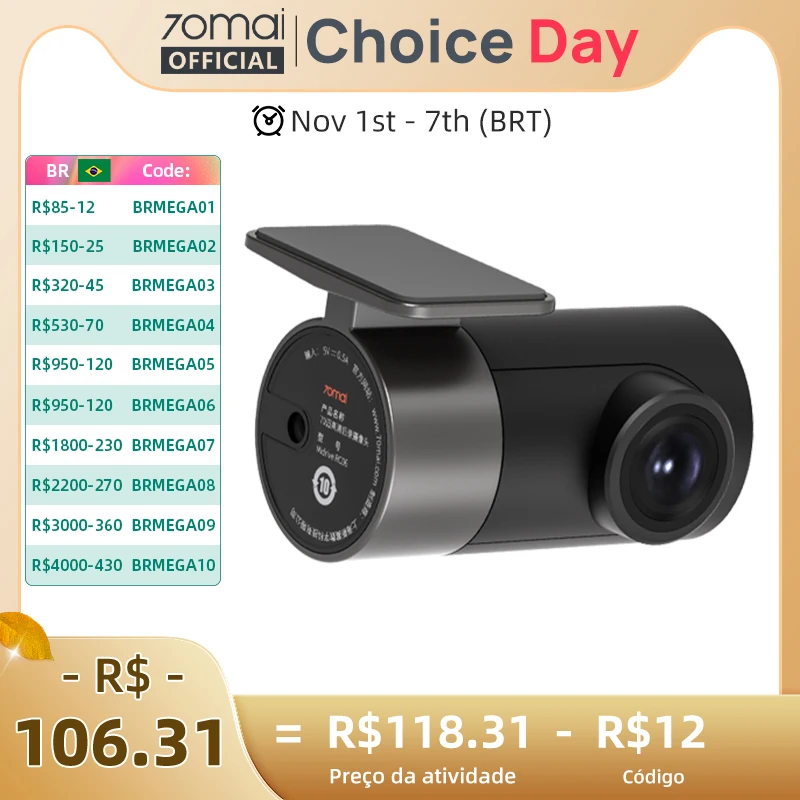 70mai câmera traseira rc06 para 70mai 4k traço cam 70mai a800 4k carro dvr câmera retrovisor 70mai pro plus + para a800s & a500s
