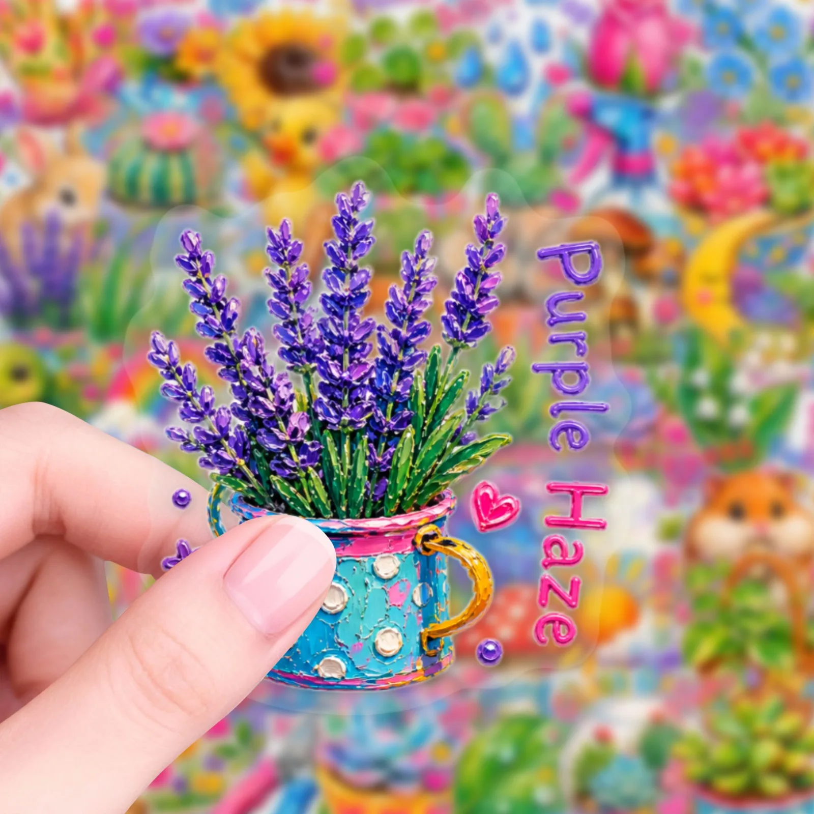 50 Pcs Watercolor Garden Plant Stickers Succulent Floral Animal Transparent PET Waterproof Decals for Journal Laptop Gift