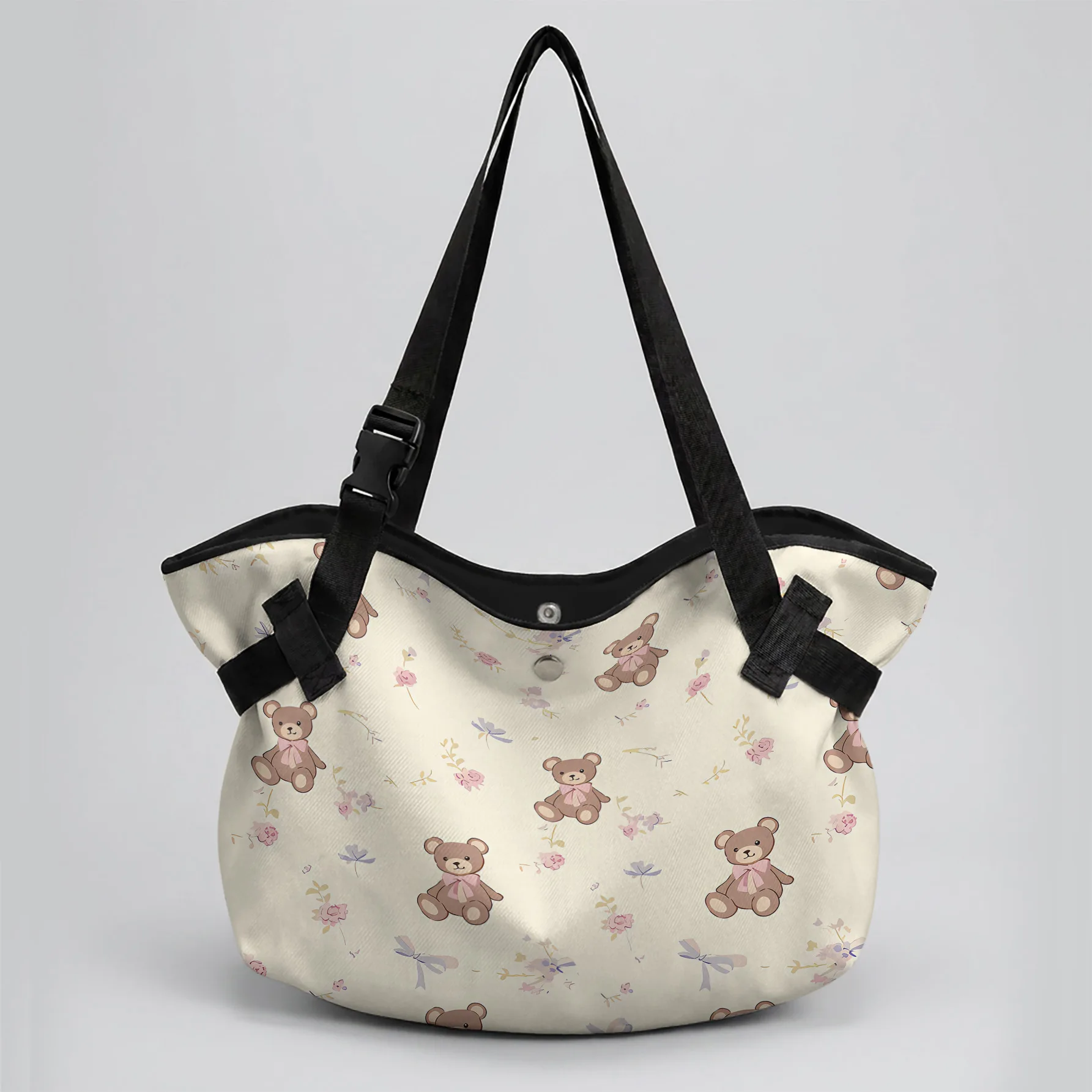 Bear Floral Print 2 In 1 Tote Bag & Round Picnic Mat, Waterproof Foldable Mat For Camping Beach Picnic Travel