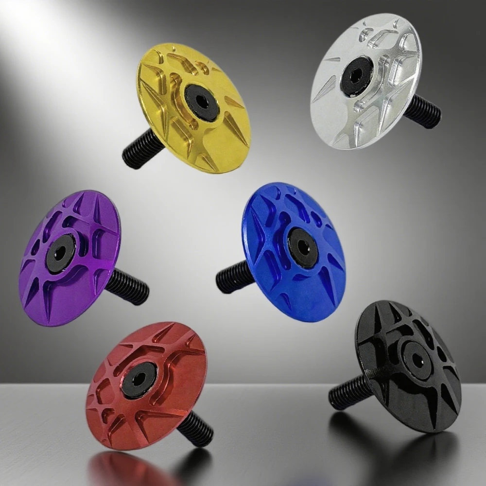 Fahrrad-Headset-Kappe, Aluminium 7075, Kopfkappe, Headset-Zubehör, extra leicht, CNC-gefräste Oberseite und Titanschraube, Vorbaukappe, Fahrradteil – Detail 1