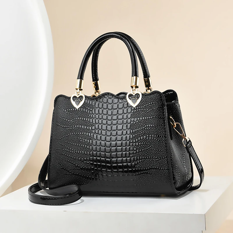 Stylish Crocodile Print Handbag, Solid Color Shoulder Bag, Perfect Satchel For Every Occasion