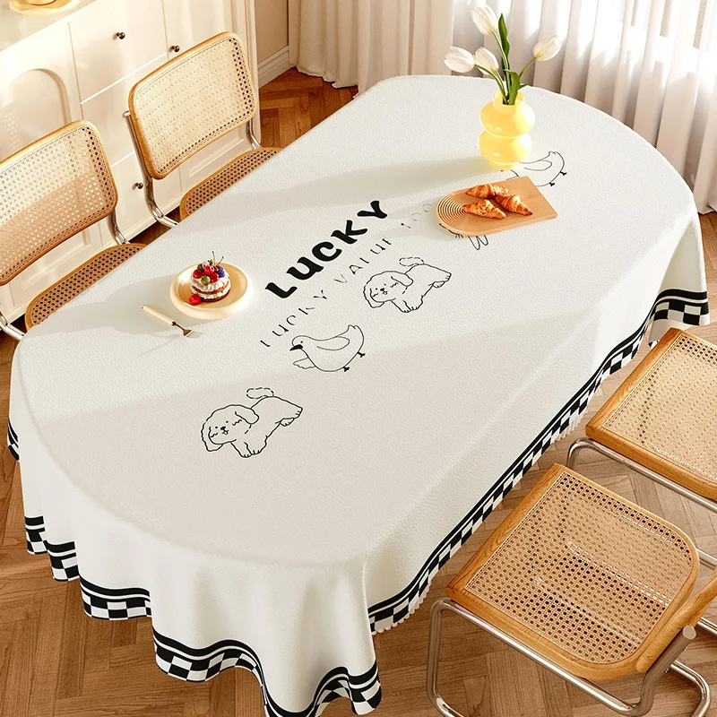 

Waterproof, oil-proof, hot and leave-in high-end oval household lambskin tablecloth