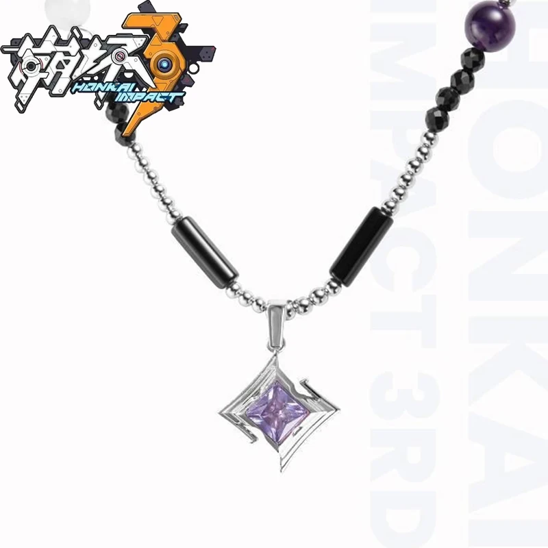 Game Honkai Impact 3 Kiana Kaslana Cosplay Necklace Adult Unisex Alloy Zirzon Beaded Pendant Choker Chain Jewelry Accessories