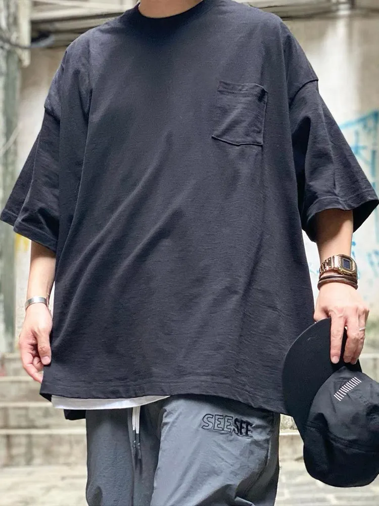 SFC Solid Color Pocket Short Sleeved T-shirt Men's Pure Cotton Heavyweight Texture Japanese Loose Large Tees
