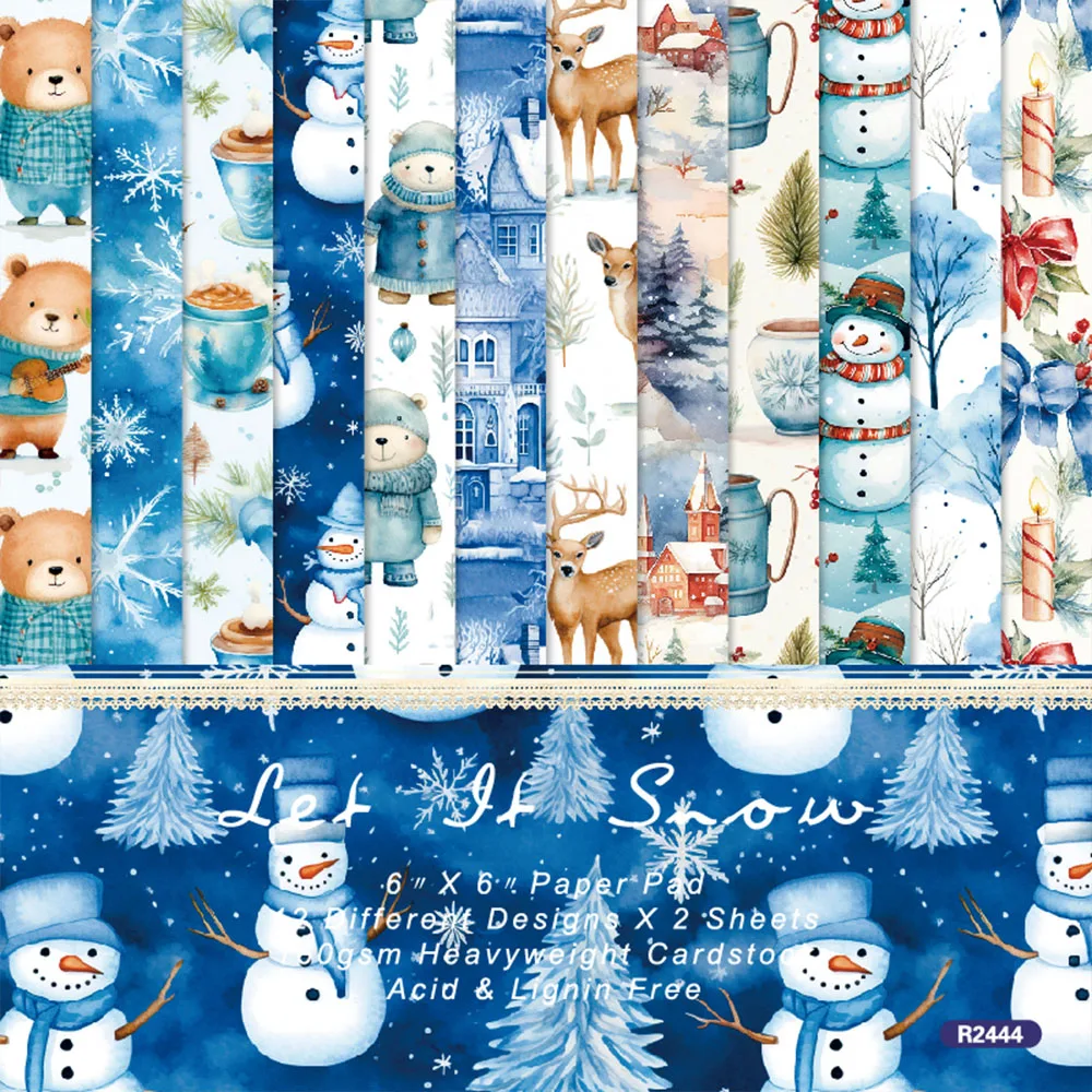 KSCRAFT 24sheets Blue Snowman Paper Pack for DIY Scrapbooking Card Making Album Paper Craft