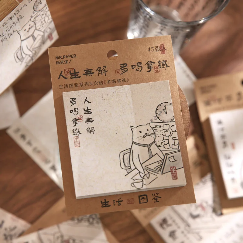 45 Sheets Fun Hand-painted Kitten Memory  Memo Pad for Scrapbooking DIY Decorative Material Collage Journaling