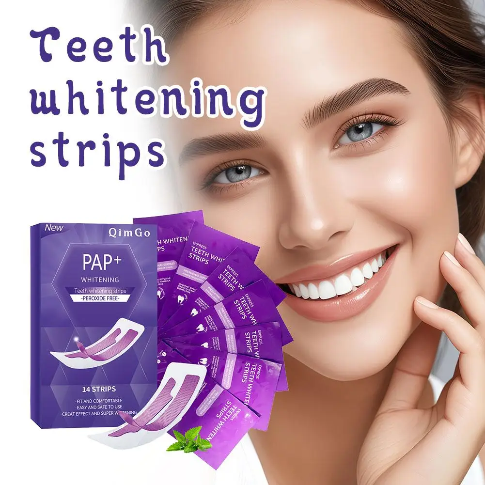 

7/14pair Purple Teeth Whitening Strips Enamel Safe Sensitive Teeth Stain Removal At Home Kit Professional Whitening Treatment