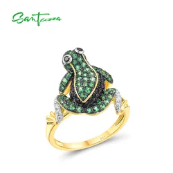 SANTUZZA Genuine 925 Sterling Silver Ring For Women Green Black Spinel White CZ Frog Rings Animal Delicate Gifts Fine Jewelry