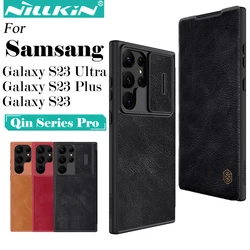 Nillkin for Samsung Galaxy S23 Ultra S23+ Qin Series Pro Flip Leather Case Business Lens Sliding Cover with Card Slot Back Cover