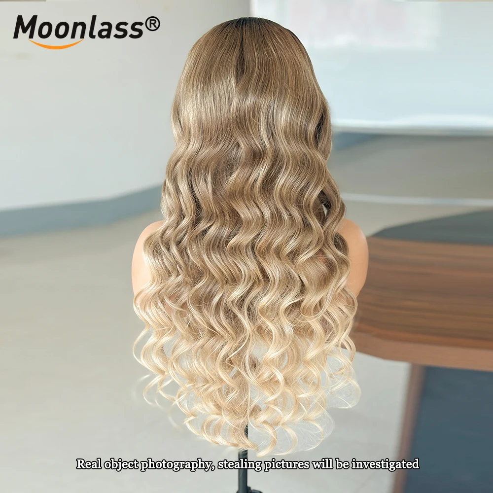 Moonlass Highlight Ombre Blonde 13x6 Lace Wig Cream Blonde Body Wave 100% Human Hair Vanilla Blonde Balayage 200% Density Wigs